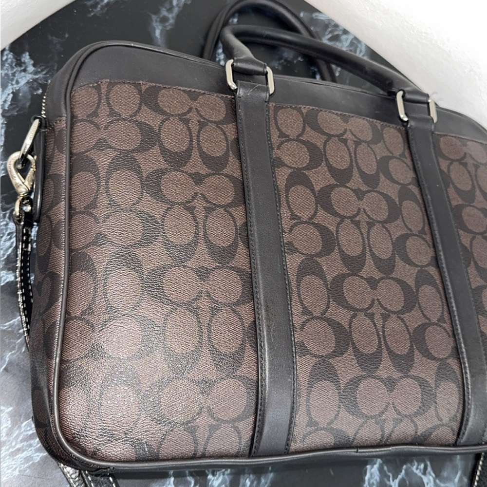 COACH Laptop iPad Bag Perry Slim Brief Case Men / Women Brown Canvas AUTHENTIC - Picture 11 of 16